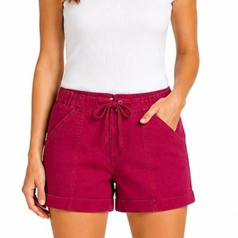 Gap Cuffed Slash Pocket Shorts Womens 0 Very Berry Pink Cotton Linen